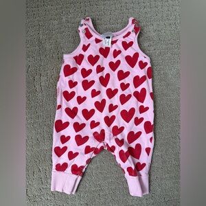 Hanna Anderson Pink and Red Heart Print Baby Romper 3-6 months